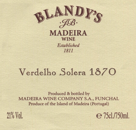 Solera label 1870 Blandy's