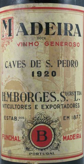 1920 Madeira wine Doce Caves De S.Pedro H.M. Borges label