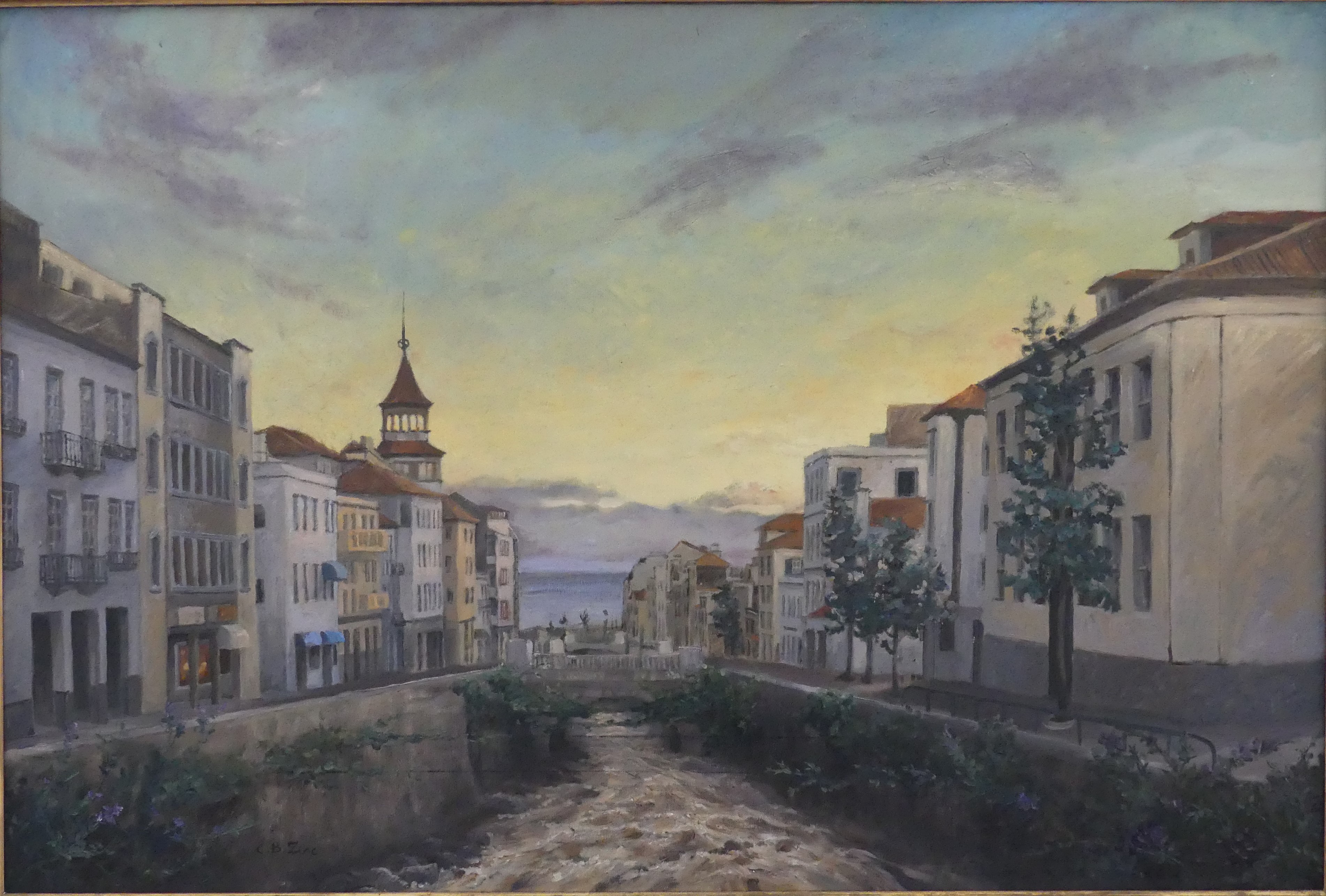 Funchal - painting of a river flowing through Funchal to the sea